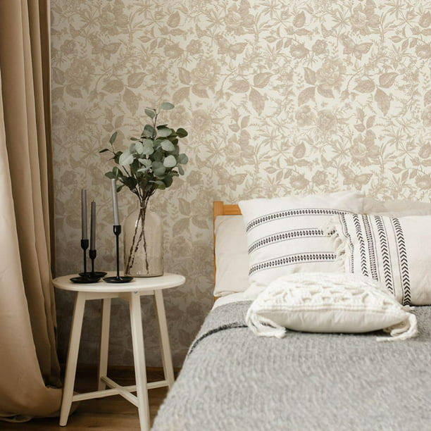 Beige Peel and Stick Wallpaper Removable Flower Self Adhesive Contact Paper Film